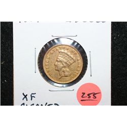 1874 Indian Princess $3 Gold Coin, XF Cleaned