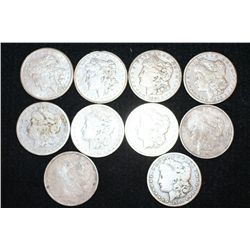 Silver Morgan $1, Various Dates, Low Grade, Lot of 10