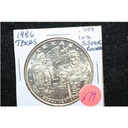 1986 Texas Sesquisentennial Silver Round, .999 Fine Silver 1 Oz.; The Lone Star State