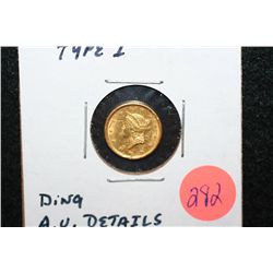 1851 Liberty $1 Gold Coin, Type I, AU Details