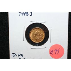 1854 Liberty $1 Gold Coin, Type I, Ding, XF Details