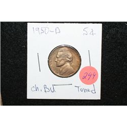 1950-D Jefferson Nickel, Choice Toned, BU