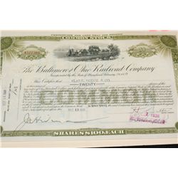 The Baltimore and Ohio Railroad Co. Stock Certificate Dated 1938