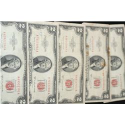 1953-B United States Note $2, Red Seal, Lot of 5
