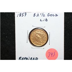 1859 Liberty $2 1/2 Gold Coin, Repaired