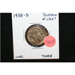 1938-D Buffalo Nickel, Toned, UNC