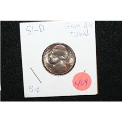 1951-D Jefferson Nickel, Gem Toned, BU