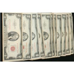 1953-B United States Note $2, Red Seal, Lot of 11