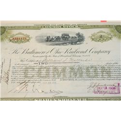 The Baltimore and Ohio Railroad Co. Stock Certificate Dated 1929