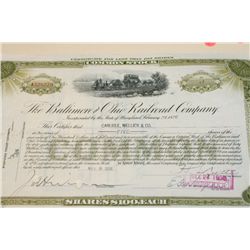 The Baltimore and Ohio Railroad Co. Stock Certificate Dated 1938