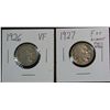 Image 1 : 1187. 1926 & 1927 Buffalo Nickels. F-VF.