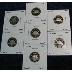 746. 1983, 84, 90, 91, 93, 94 & 95 Canada Proof 5-Cents.