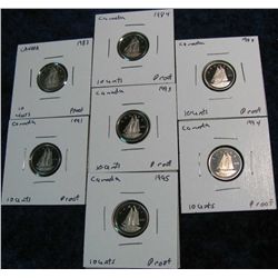 747. 1983, 84, 90, 91, 93, 94 & 95 Canada Proof 10-Cents.