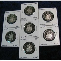 749. 1983, 84, 90, 91, 93, 94 & 95 Canada Proof 50-Cents.