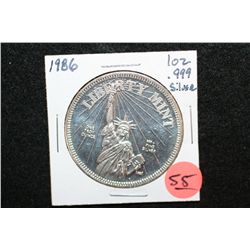 1986 Liberty Mint Silver Round; 999+ Fine Silver 1 Oz.