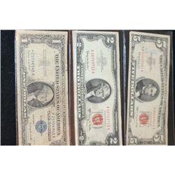 1957-A US Silver Certificate $1, Blue Seal, Star Note, 1963 United States Note $5, Red Seal & 1963-A