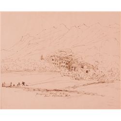 19th Century: Drawing of Derrynane Abbey, Kerry, home of Daniel O'Connell