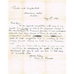 1891 (17 August) Charles Stewart Parnell, Irish Parliamentary Party letter concerning the 'split'