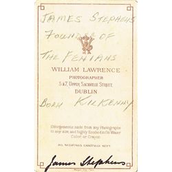 circa 1885: Carte de Visite portrait of James Stephens with signature