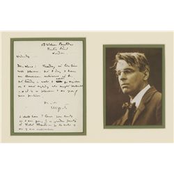1910: W. B. Yeats handwritten and signed letter to Sir Hugh Lane
