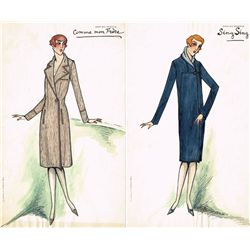 1920-30s: Christian Dior design watercolours, cloth samples and drawings