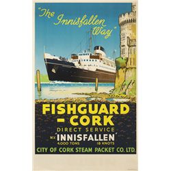 circa 1950: Fishguard to Cork "The Innisfallen Way" poster