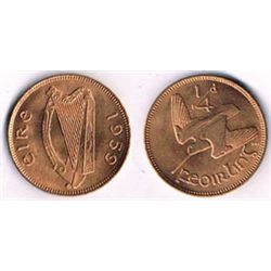 Farthing, 1959. Part of a mint bag.