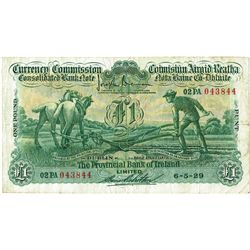 Currency Commission Consolidated Banknote 'Ploughman' Provincial Bank of Ireland One Pound, 6-5-29