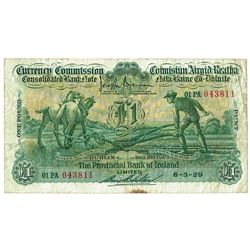 Currency Commission Consolidated Banknote 'Ploughman' Provincial Bank of Ireland One Pound, 6-5-29