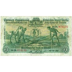 Currency Commission Consolidated Banknote 'Ploughman' Provincial Bank of Ireland One Pound, 10-6-29