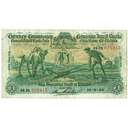 Currency Commission Consolidated Banknote 'Ploughman' Provincial Bank of Ireland One Pound, 10-6-29