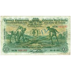 Currency Commission Consolidated Banknote 'Ploughman' Provincial Bank of Ireland One Pound, 10-6-29