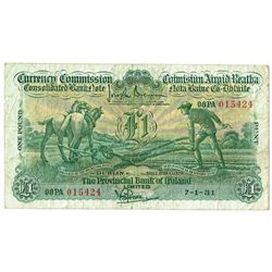 Currency Commission Consolidated Banknote 'Ploughman' Provincial Bank of Ireland One Pound, 7-1-31