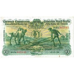 Currency Commission Consolidated Banknote 'Ploughman' Provincial Bank of Ireland One Pound, 15-5-34