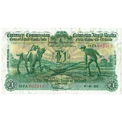 Currency Commission Consolidated Banknote 'Ploughman' Provincial Bank of Ireland One Pound, 8-4-35