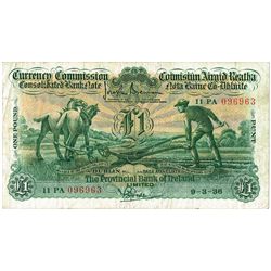 Currency Commission Consolidated Banknote 'Ploughman' Provincial Bank of Ireland One Pound, 9-3-36.