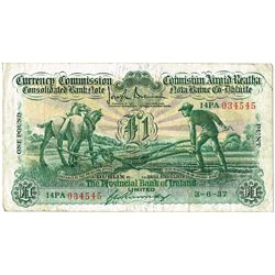 Currency Commission Consolidated Banknote 'Ploughman' Provincial Bank of Ireland, 3-6-37