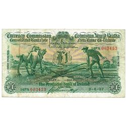 Currency Commission Consolidated Banknote 'Ploughman' Provincial Bank of Ireland One Pound, 3-6-37