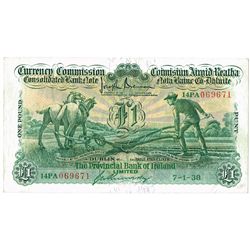 Currency Commission Consolidated Banknote 'Ploughman' Provincial Bank of Ireland One Pound, 7-1-38