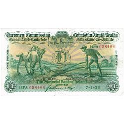 Currency Commission Consolidated Banknote 'Ploughman' Provincial Bank of Ireland One Pound, 7-1-38