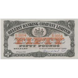 Northern Ireland. Belfast Banking Company Limited. Fifty Pounds, 10th August 1940.