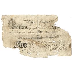 Great Britain. Bank of England Five Pounds, London 14 June 1825.