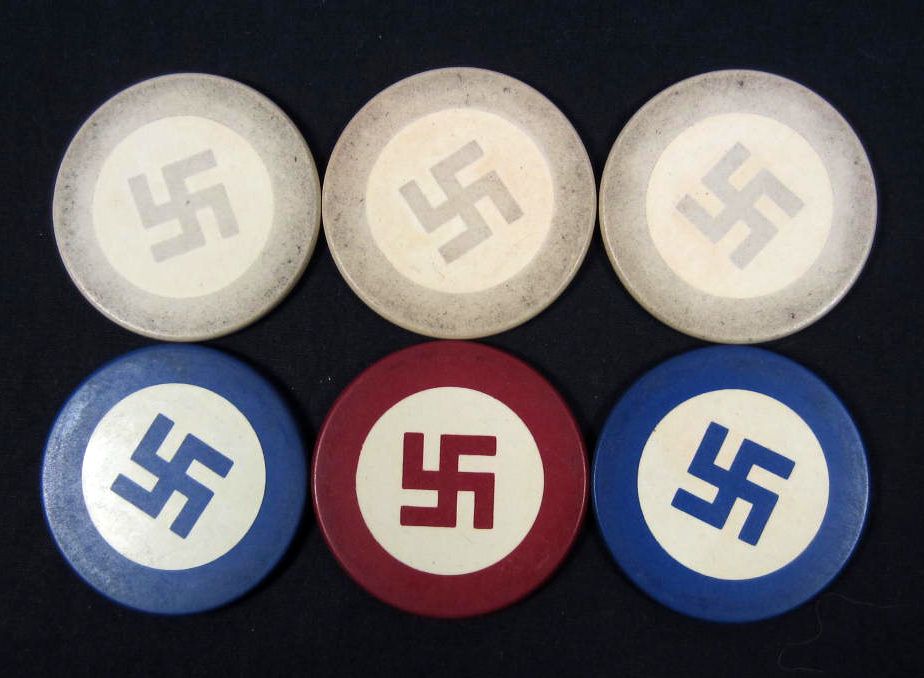 LOT OF 6 GERMAN NAZI SWASTIKA POKER CHIPS