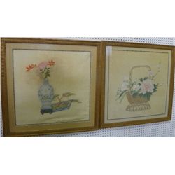 Pair framed Chinese paintings on silk