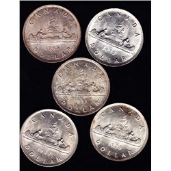 Lot of Five 1935 Silver Dollars