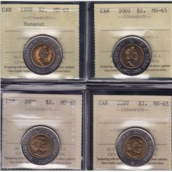 Lot of Eight ICCS Graded Two Dollars