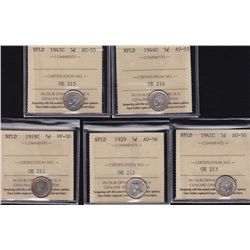 Lot of Eighteen Newfoundland Five Cent