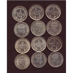 Lot of Twelve Newfoundland Five Cents