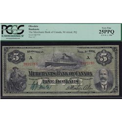 1906 Merchants Bank of Canada $5