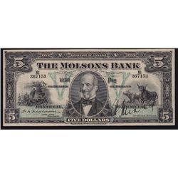 1912 Molsons Bank $5